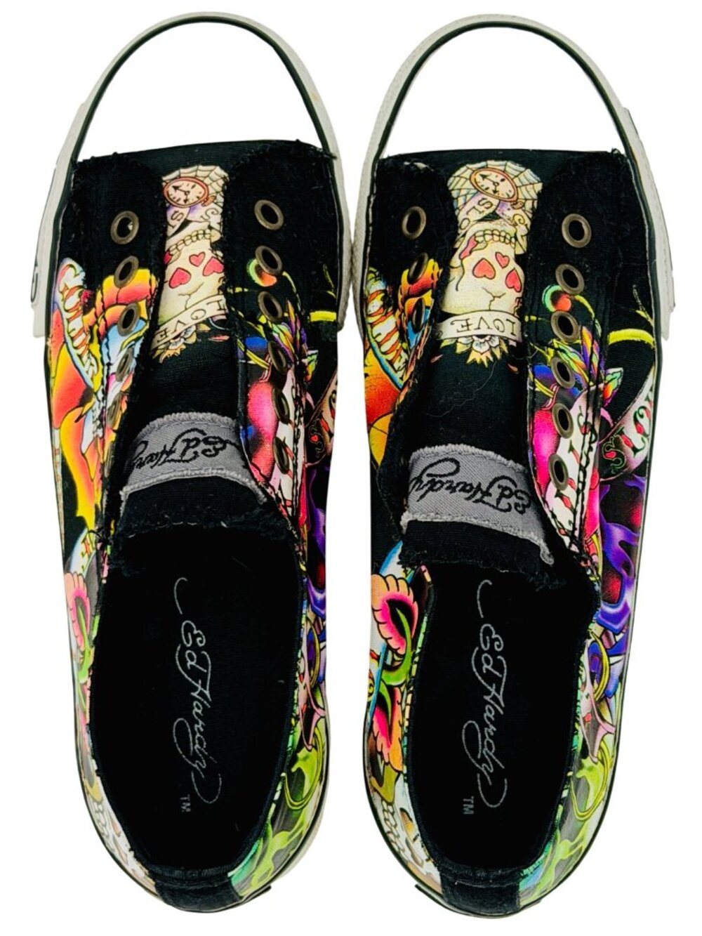 VTG Ed Hardy Black Tattoo Graphic Canvas Sneakers 7 | Trashy Y2K McBling Grunge - Picture 12 of 16